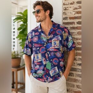 Vintage Lee Sport Chicago Cubs MLB Hawaiian Shirt Men’s Large Blue  Button Up